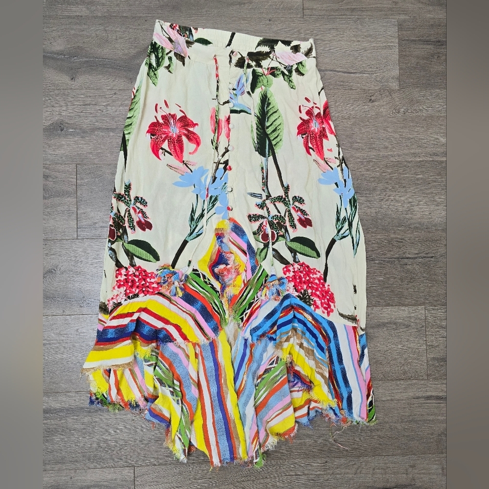 Z&L Midi Womens Size Medium Skirt Floral Slit Tiered Flowy Boho Indi Surf